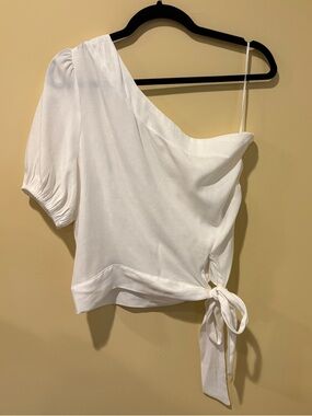 glam White One-Shoulder Tie-Waist Top NWOT